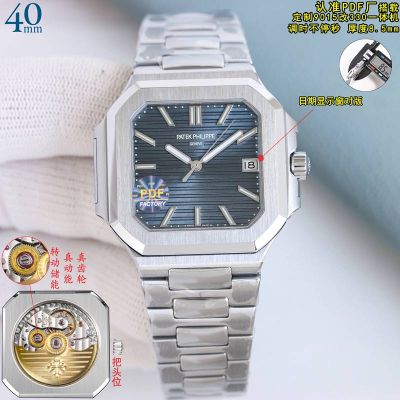 PDF Factory Patek Philippe Cubitus 9015 Movement 45mm 316L Steel Rose Gold/Silver Strap Watch